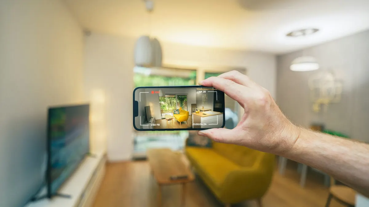 Smartphone mit Sport-Streaming-App neben einem Fernseher im Wohnzimmer